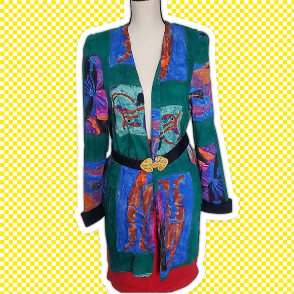 VTG 90s Abstract Fine Art Open Blouse Casual Jacket by Periwinkle Sz 12 / M - Picture 3 of 11